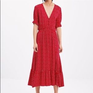 Zara Polka Dot Midi Dress in red M